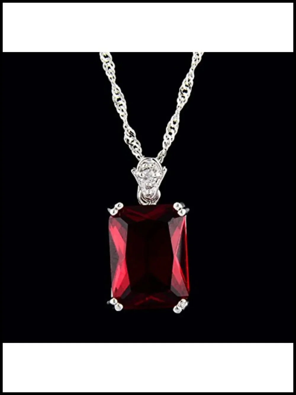 Rectangular Radiant Cut CZ Solitaire Pendant Necklace - 18K White Gold Plated